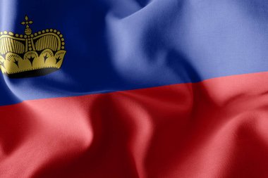 Lihtenştayn 'ın 3D illüstrasyon bayrağı. Rüzgâr bayraklarında sallanan tekstil arka planı