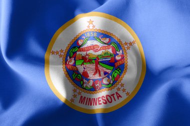 Minnesota, ABD 'de yer alan bir bayrak. Rüzgâr bayraklarında sallanan tekstil arka planı