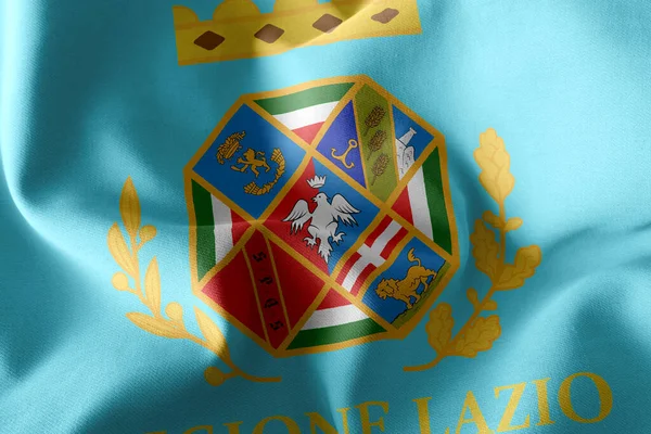 拉齐奥的3D插图旗帜是意大利的一个地区 飘扬在风旗纺织品的背景上 — 图库照片