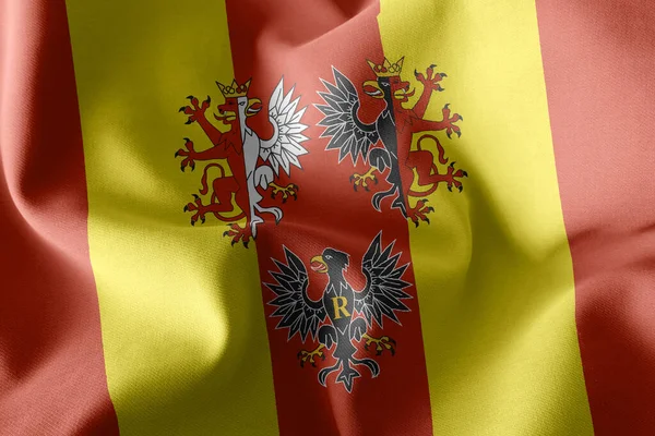 洛兹省的3D插画旗帜是波兰的一个地区 飘扬在风旗纺织品的背景上 — 图库照片