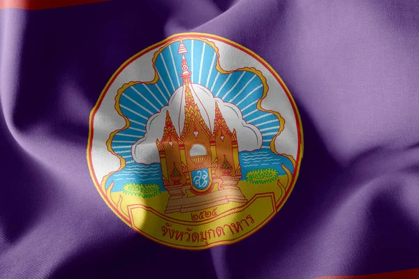 Bandera Mukdahan Una Provincia Tailandia Ondeando Bandera Del Viento Con — Foto de Stock