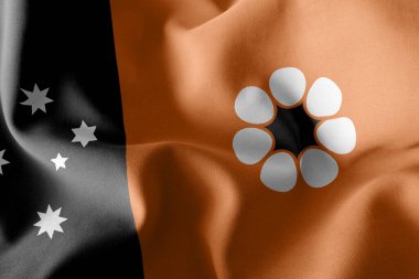 Kuzey Toprakları 'nın 3D illüstrasyon bayrağı Avustralya' nın bir bölgesidir. Rüzgâr bayraklarında sallanan tekstil arka planı