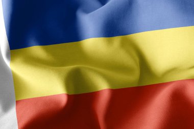 Rostov Oblastı, Rusya 'da Rostov Oblastı' nın 3D illüstrasyon bayrağı. Rüzgâr bayraklarında sallanan tekstil arka planı