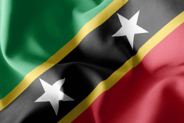 Saint Kitts ve Nevis 'in 3 boyutlu illüstrasyon bayrağı. Rüzgâr bayraklarında sallanan tekstil arka planı