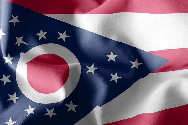 3D illustration flag of Ohio is a region of United States. Waving on the wind flag textile background