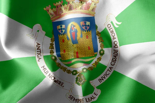 Bandera Oporto Una Región Portugal Ondeando Sobre Fondo Textil Bandera — Foto de Stock