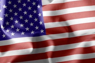 Birleşik Devletler 'in 3 boyutlu illüstrasyon bayrağı. Rüzgâr bayraklarında sallanan tekstil arka planı