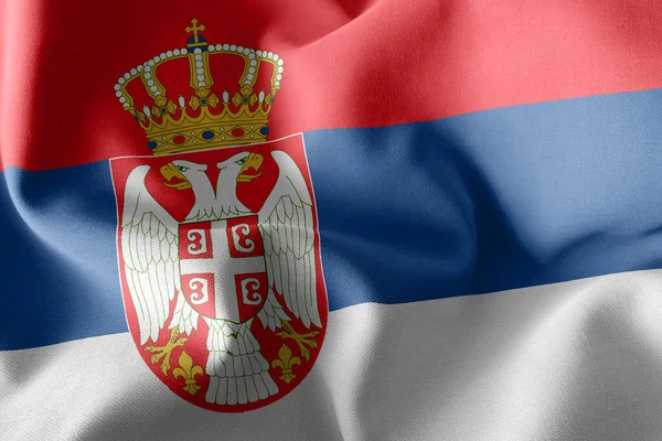 Σημαία Τρισδιάστατης Απεικόνισης Της Σερβίας Κυματίζοντας Στο Φόντο Υφάσματος Της — Φωτογραφία Αρχείου