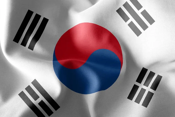 Güney Kore Nin Boyutlu Illüstrasyon Bayrağı Rüzgâr Bayraklarında Sallanan Tekstil — Stok fotoğraf