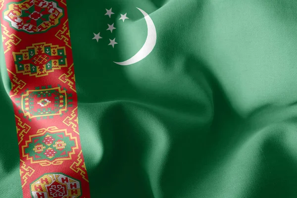 Bandera Ilustración Turkmenistán Ondeando Sobre Fondo Textil Bandera Del Viento — Foto de Stock