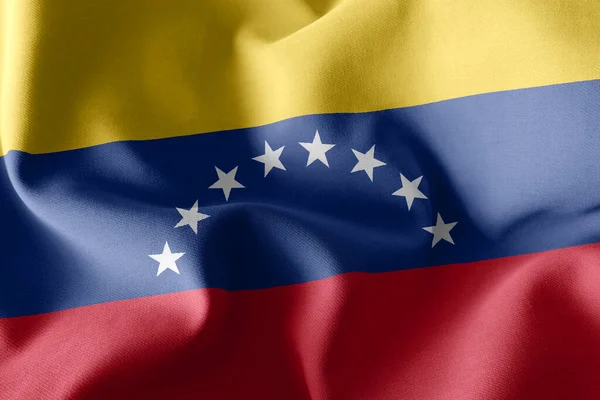 3D展示了委内瑞拉国旗 飘扬在风旗纺织品的背景上 — 图库照片