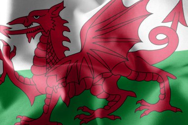 3D illustration flag of Wales is a region of United Kingdom. Waving on the wind flag textile background clipart