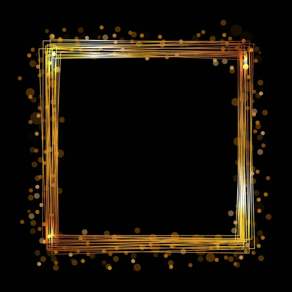 Vektorový Zlatý Rám Světelnými Efekty Zářící Obdélníkový Prapor Izolované Černém — Stockový vektor