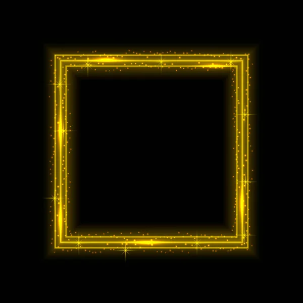 有灯光效果的矢量金相框 展示长方形的横幅 被黑色背景隔离 你设计的模板 — 图库矢量图片