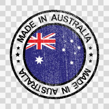 Grunge stili damgalı Avustralya yapımı, tasarım için izole edilmiş ikon şablonu