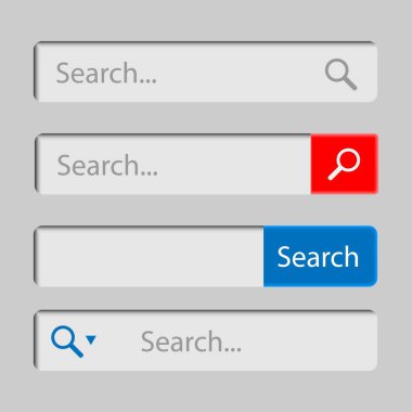 Web arama alanı. Arama çubuğu vektör arayüzü ögelerini düğmeyle ayarla. Tasarımınız için şablon