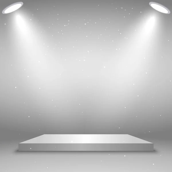 Pódio Quadrado Branco Plataforma Iluminada Por Holofotes Ilustração Vetorial Modelo — Vetor de Stock