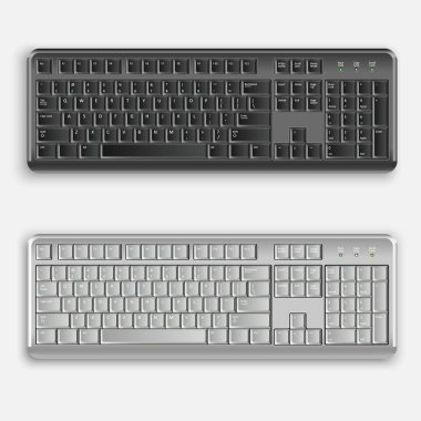 3D gerçekçi Beyaz ve Siyah bilgisayar klavyeleri. Tasarımınız için vektör illüstrasyon şablonu