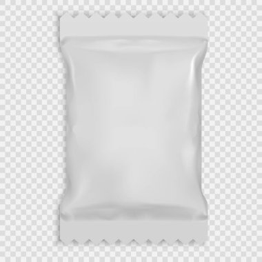 Gerçekçi Beyaz Boş Ambalaj folyosu ıslak mendilleri şablonu. Gıda Paketleme Kahve, Tuz, Şeker, Tür Şablonu
