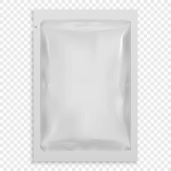 Realistische Weiße Blanko Vorlage Verpackungsfolie Feuchttücher Lebensmittelverpackung Kaffee Salz Zucker — Stockvektor