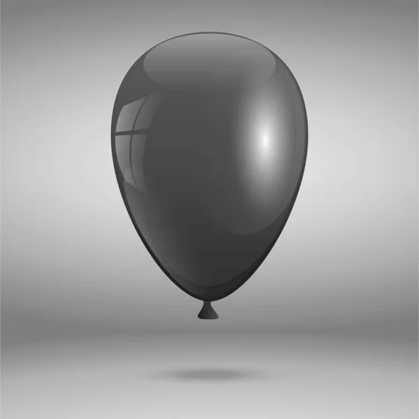Realistický Černý Balón Prázdninová Ilustrace Létajícího Lesklého Balónu Izolováno Bílém — Stockový vektor