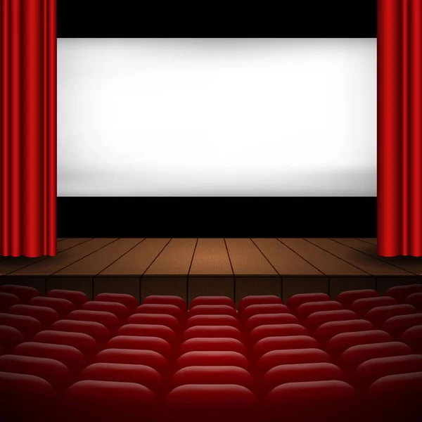 Illust Del Interior Una Sala Cine Con Cortinas Rojas Filas — Vector de stock