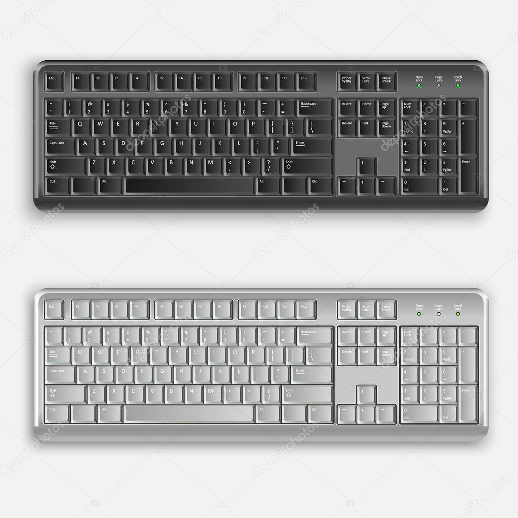 3d realistic White and Black computer keyboards. Vector illustration Template for your design