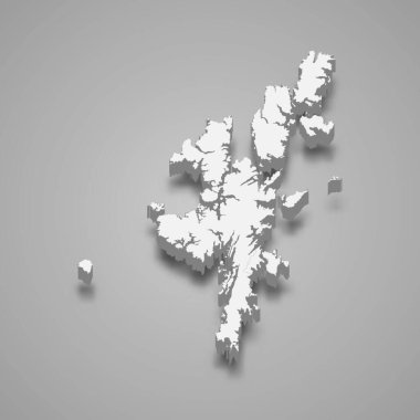 Shetland Adaları 'nın 3d izometrik haritası İskoçya' nın bir bölgesidir.