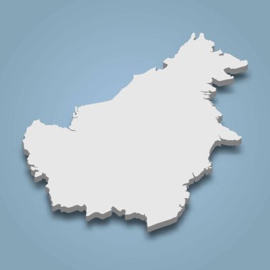 Borneo 3d izometrik haritası Endonezya 'da bir adadır.