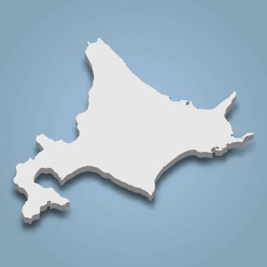 Hokkaido 'nun 3d izometrik haritası Japonya' da izole edilmiş bir adadır.
