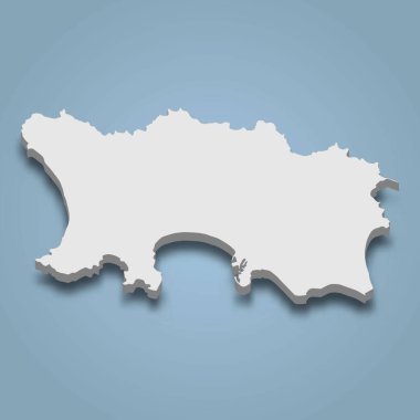 Jersey 'nin 3D izometrik haritası Birleşik Krallık' ta izole edilmiş bir adadır.
