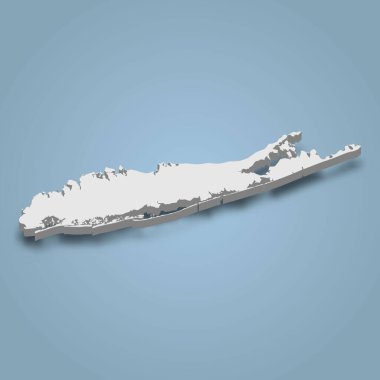 Long Island 'ın 3D izometrik haritası New York' ta izole edilmiş bir adadır.