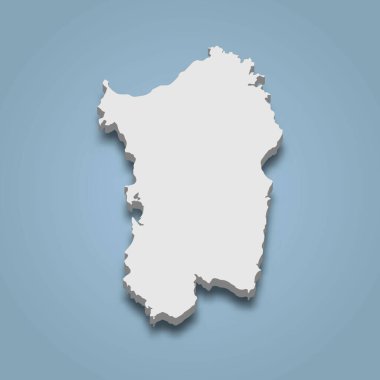 Sardinya 'nın 3d izometrik haritası İtalya' da izole edilmiş bir adadır.