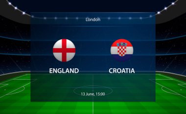 İngiltere, Hırvatistan futbol skorborduna karşı. Grafik futbol yayını