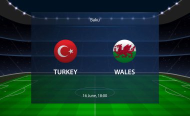 Türkiye, Galler futbol skorborduna karşı. Grafik futbol yayını