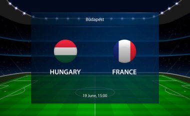 Macaristan, Fransa futbol skorborduna karşı. Grafik futbol yayını