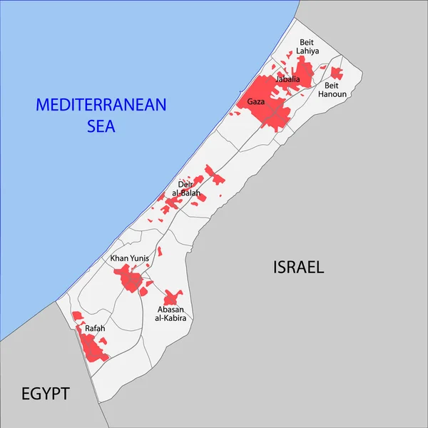 Mapa Pásma Gazy Silnicemi Městy Vektorová Ilustrace — Stockový vektor
