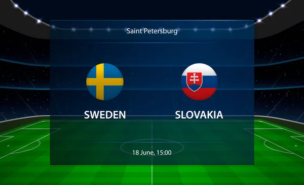 Suecia vs Eslovaquia marcador de fútbol. Broadcast fútbol gráfico — Vector de stock
