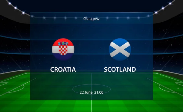 Croacia vs Escocia marcador de fútbol. Socce gráfico de difusión — Vector de stock