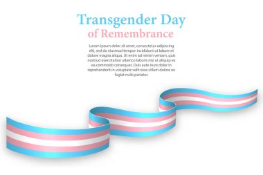Transseksüel gurur bayrağı taşıyan bir kurdele ya da bayrak sallama, transseksüel gün poster tasarımı şablonu