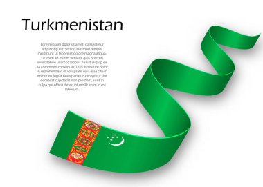 Türkmenistan bayrağıyla kurdele ya da bayrak sallıyor. Bağımsızlık Günü poster tasarımı için şablon