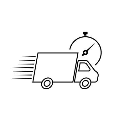 Kamyon ve zamanlayıcı ile hızlı dağıtım vektör simgesi. Vektör illüstrasyonu
