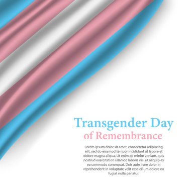 Transseksüel gurur bayrağı taşıyan bir kurdele ya da bayrak sallama, transseksüel gün poster tasarımı şablonu