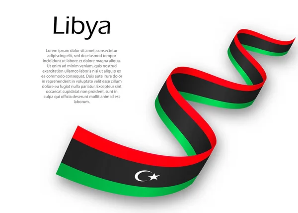 Ondeando Cinta Bandera Con Bandera Libia Plantilla Para Diseño Póster — Archivo Imágenes Vectoriales