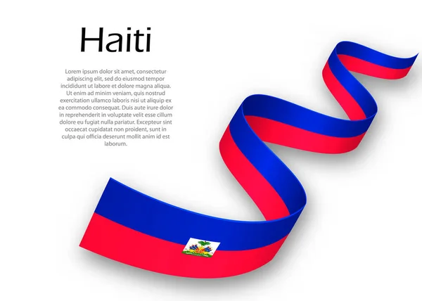 Fita Ondulante Bandeira Com Bandeira Haiti Modelo Para Projeto Cartaz —  Vetores de Stock