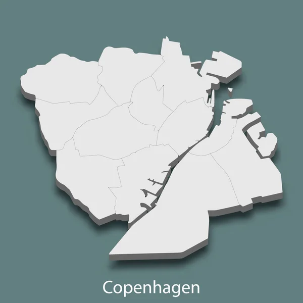 Isometrische Karte Von Kopenhagen Ist Eine Stadt Von Dänemark Vektorillustration — Stockvektor