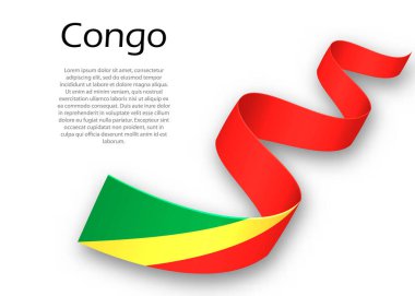 Kongo bayrağıyla kurdele ya da bayrak sallıyor. Bağımsızlık Günü poster tasarımı için şablon