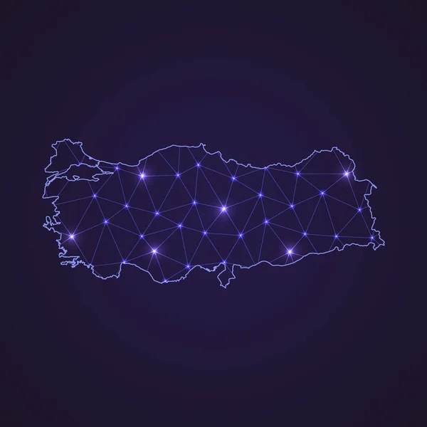 Carte Réseau Numérique Turquie Ligne Connexion Abstraite Point Sur Fond — Image vectorielle