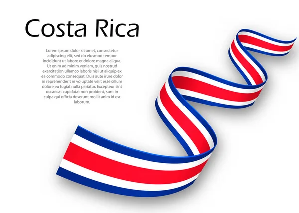 Cinta Ondeante Estandarte Con Bandera Costa Rica Plantilla Para Diseño — Archivo Imágenes Vectoriales