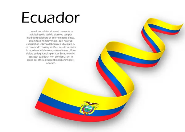 Ondeando Cinta Estandarte Con Bandera Ecuador Plantilla Para Diseño Póster — Archivo Imágenes Vectoriales
